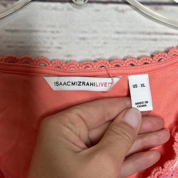 Isaac Mizrahi Live Peachy Pink Lined Lace V Neck S/S Blouse Sz XL! - Picture 6 of 8
